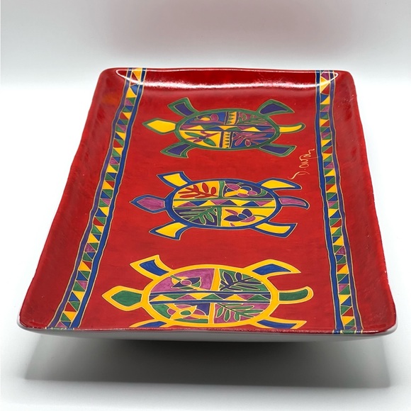 Dawn Oman Skye McGhie Turtle Dance Yellowknife Canada Porcelain Serving Red Tray - Picture 5 of 9